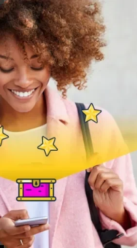 A woman smiling at a health app on her phone