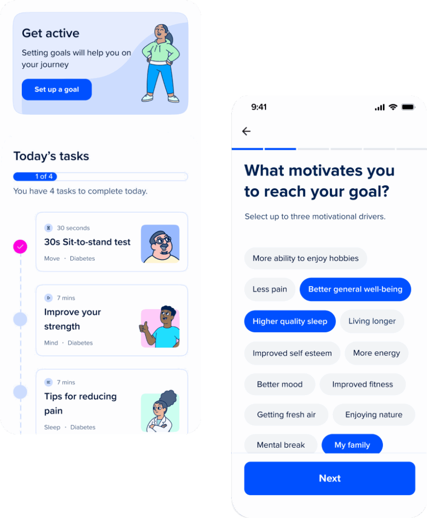 Octalysis Framework applied to healthcare gamification showing progress bars, social feedback loops, and intrinsic reward structures